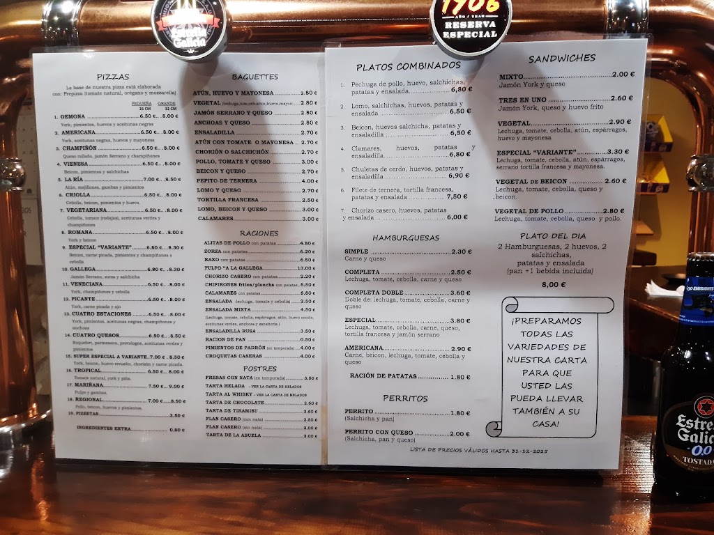 Restaurante Bar a Variante — Carta