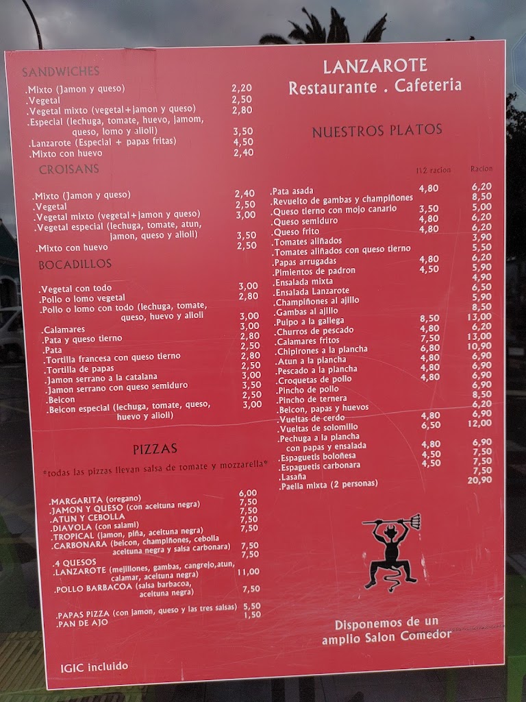 Cafeteria Restaurante Lanzarote Santa Catalina — Carta