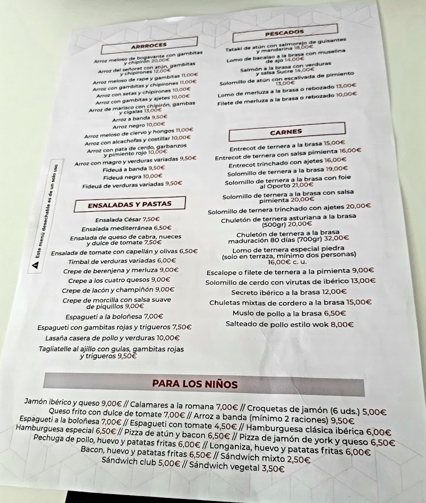 Restaurante Sucre — Carta