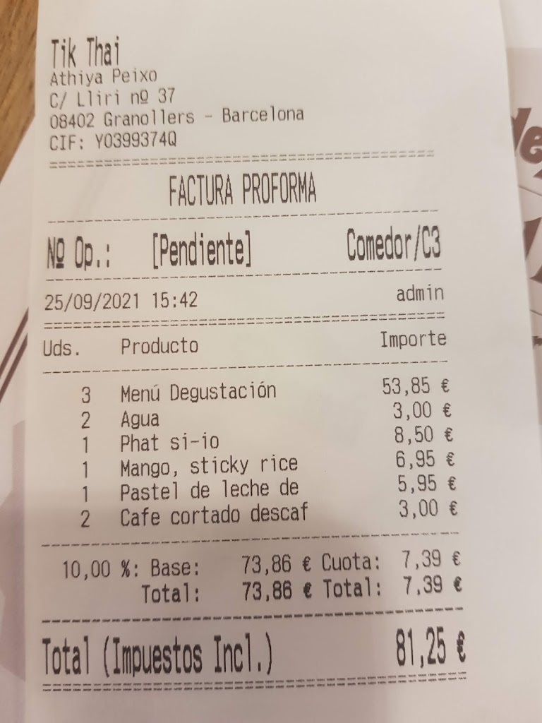 Tik Thai - El Restaurant Tailandes i Emportar de Granollers — Carta