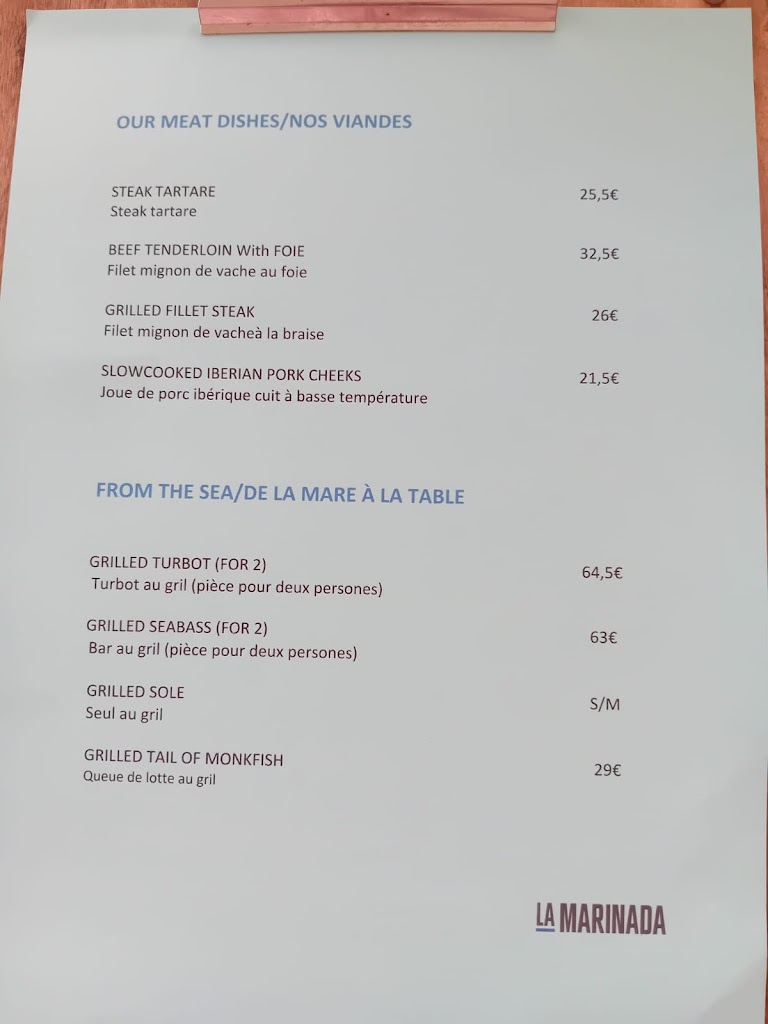 La Marinada Sitges — Carta