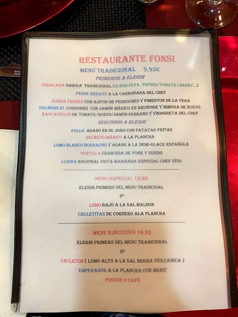 Restaurante Fonsi — Carta