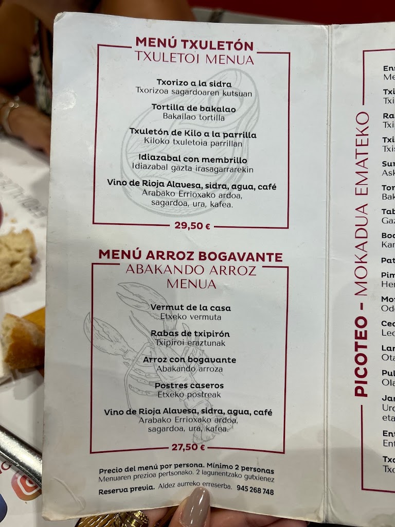 Restaurante Erdialde Jatetxea — Carta