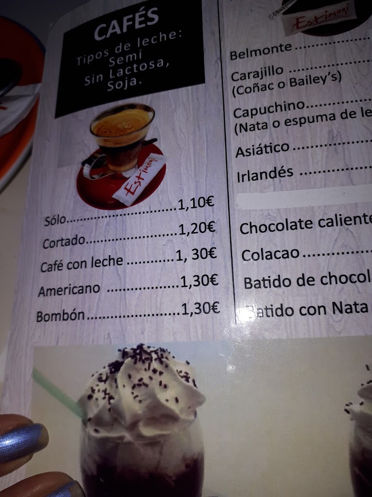 Cafeteria S'timoni — Carta