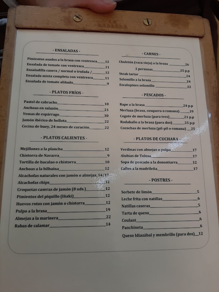 La Gabarra Cocina Vasca — Carta