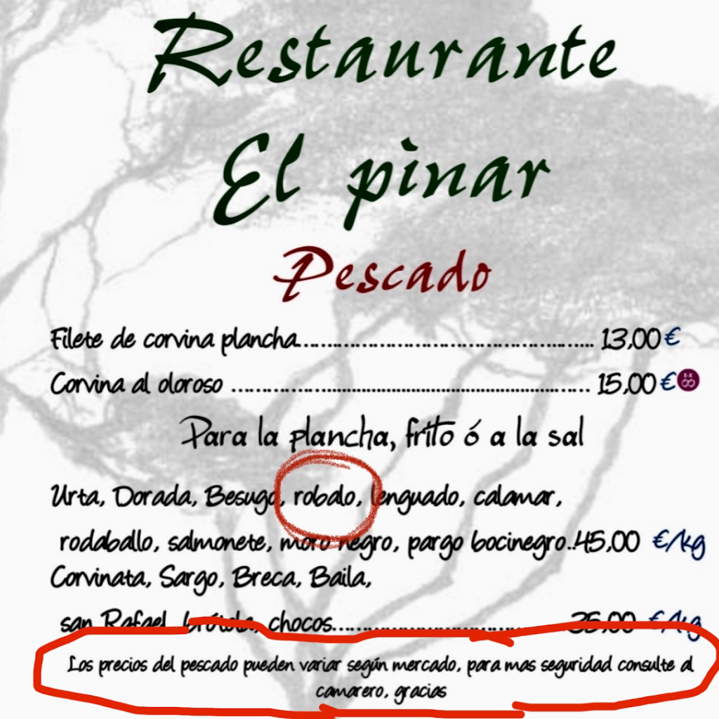 Restaurante El Pinar — Carta