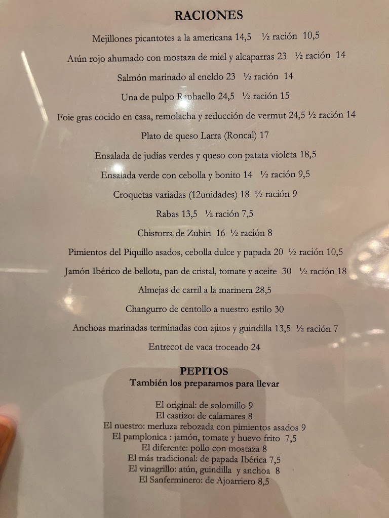 Bar Restaurante Errejota — Carta