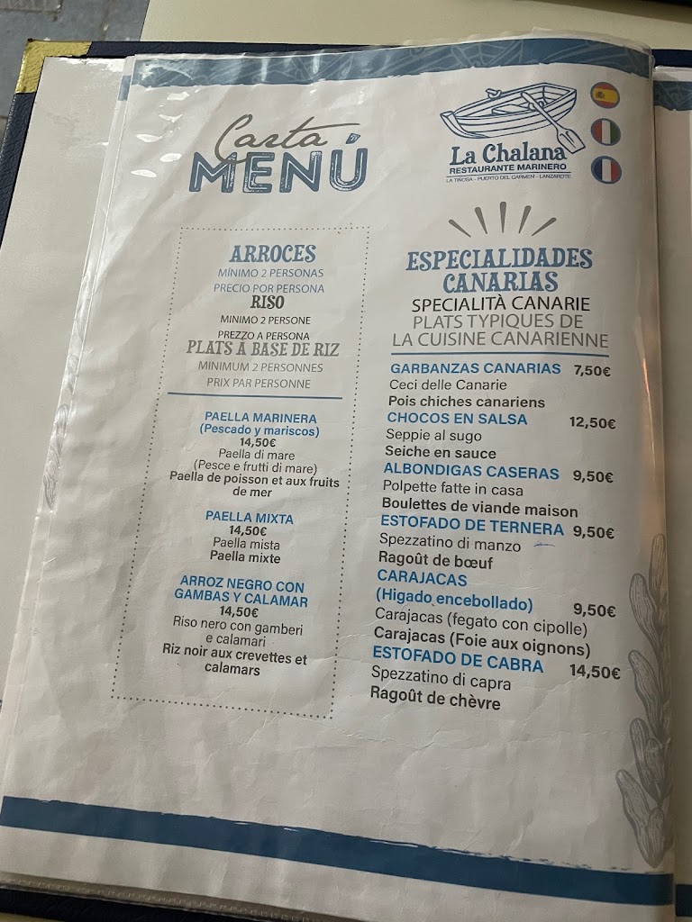 Restaurante La Chalana (The Flatboat) — Carta