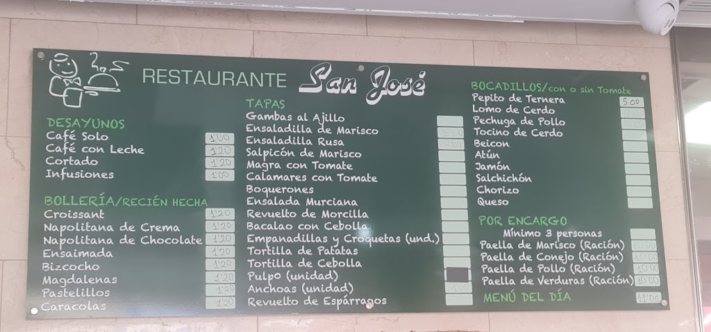 Cafe Bar Restaurante San Jose — Carta