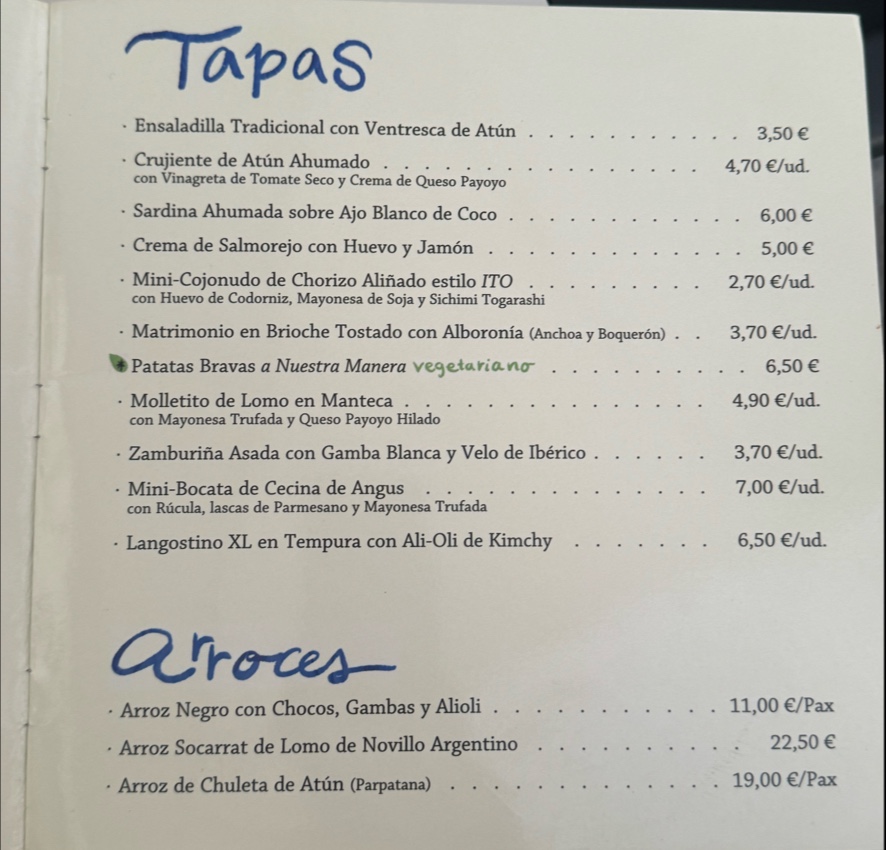 Restaurante ITO tapas chiclana — Carta