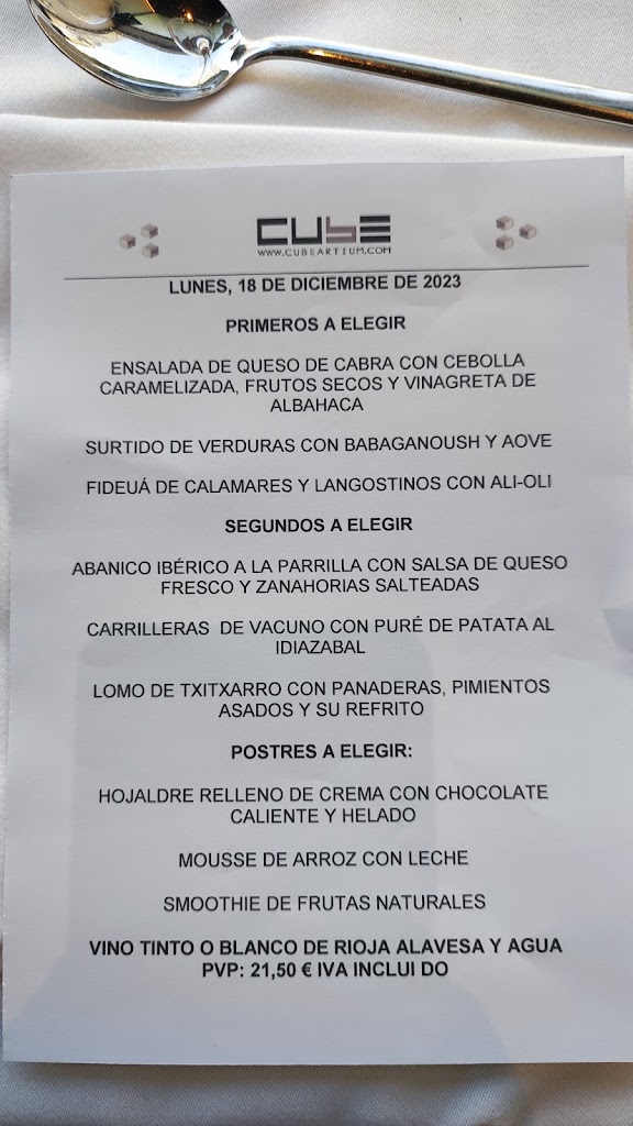 Restaurante Cube — Carta
