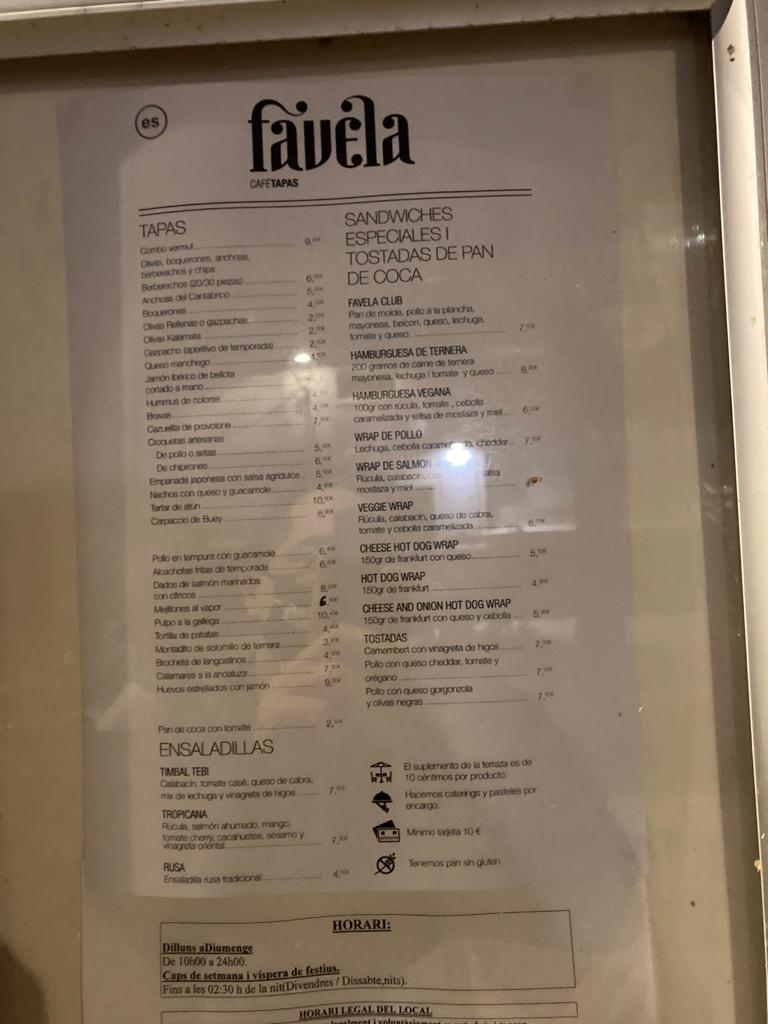 Restaurante Favela Cafe — Carta