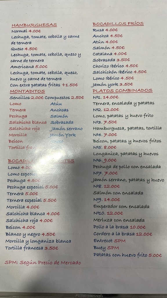 Cafeteria Samoa — Carta