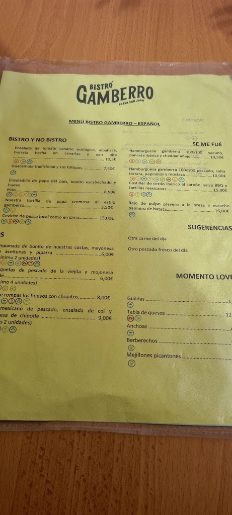 Bistro Gamberro — Carta