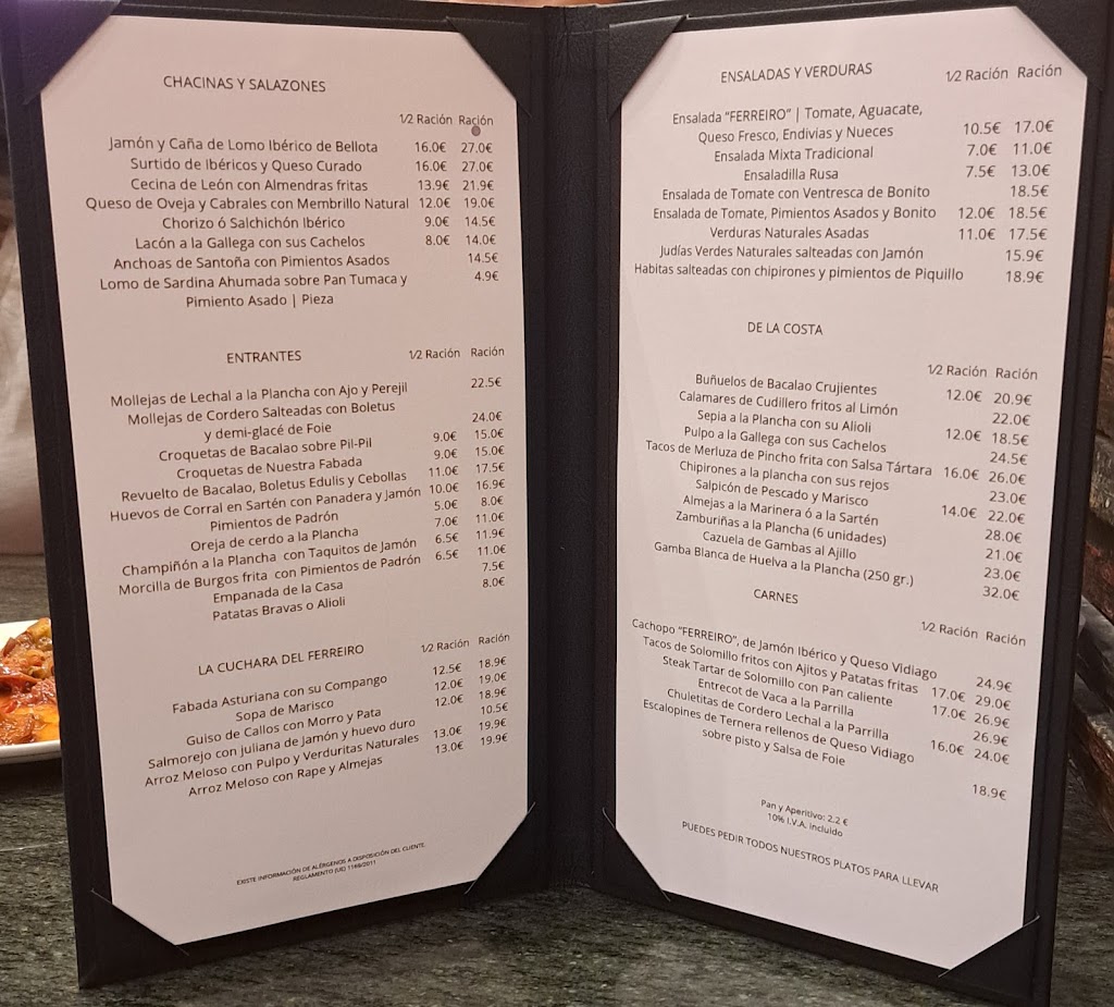 Restaurante Ferreiro — Carta