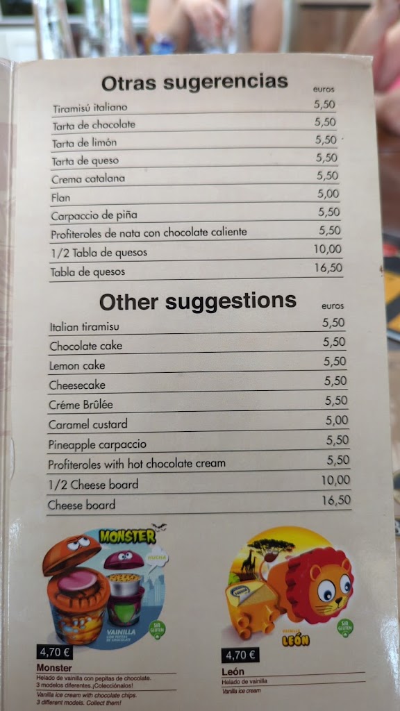 Restaurante Bacchus — Carta