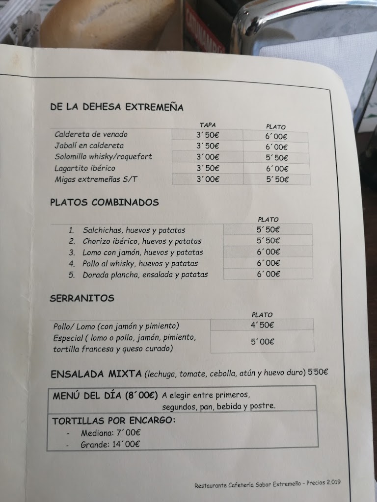Restaurante Sabor Extremeno — Carta
