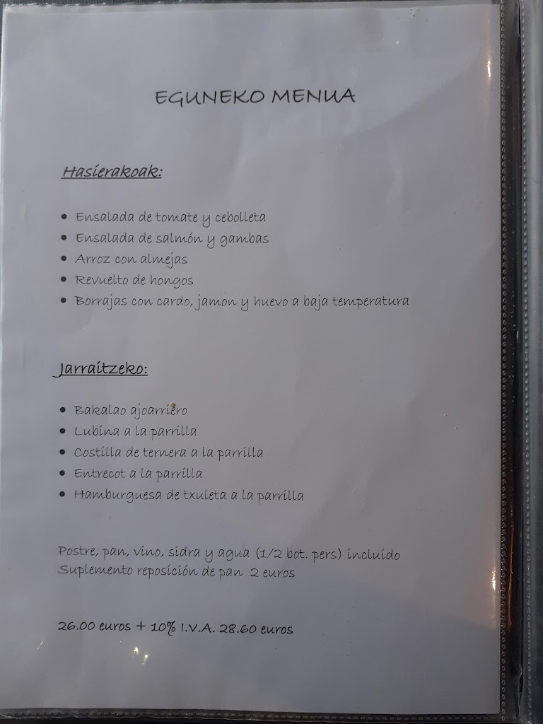 Restaurante Suharri — Carta