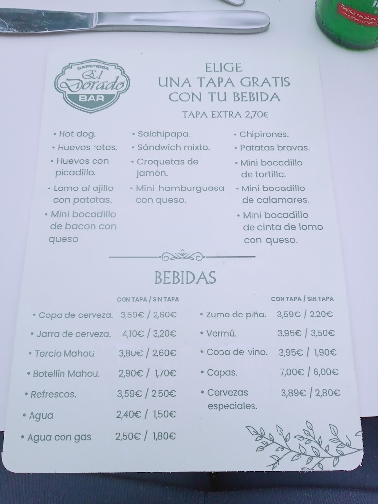 Bar restaurante El Dorado — Carta