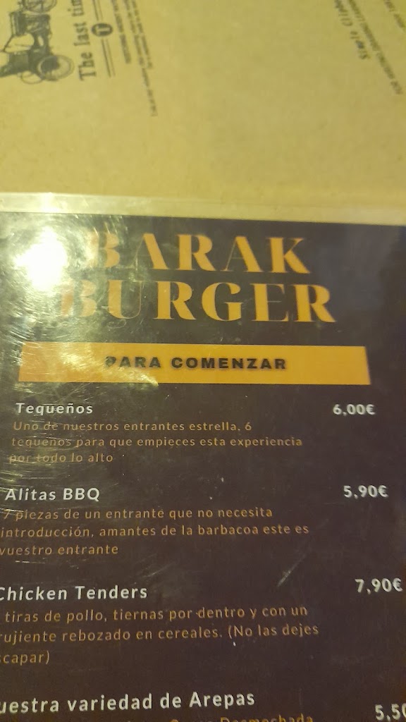 BARAK Burger Cafe — Carta