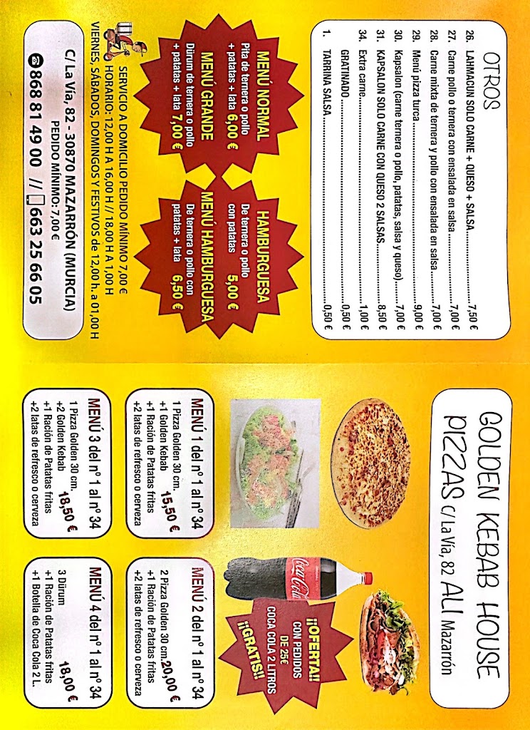 Golden Kebab House Mazarron — Carta