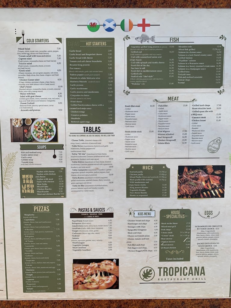 Restaurante Tropicana grill — Carta