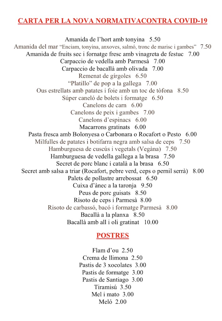 Restaurant El Rebost — Carta
