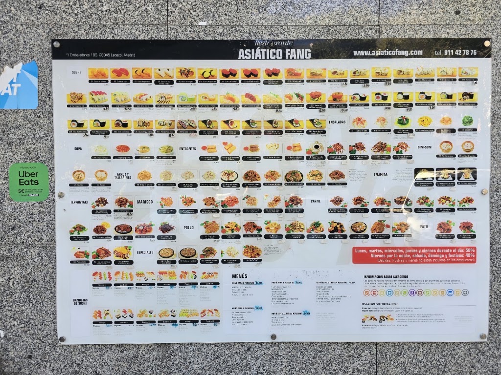 Restaurante Asiatico Fang — Carta