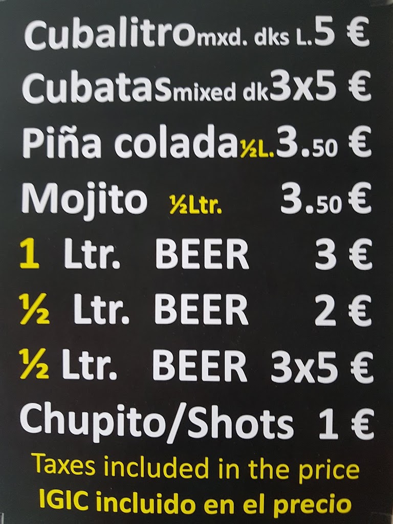 Camaleon Cubatas Bar — Carta