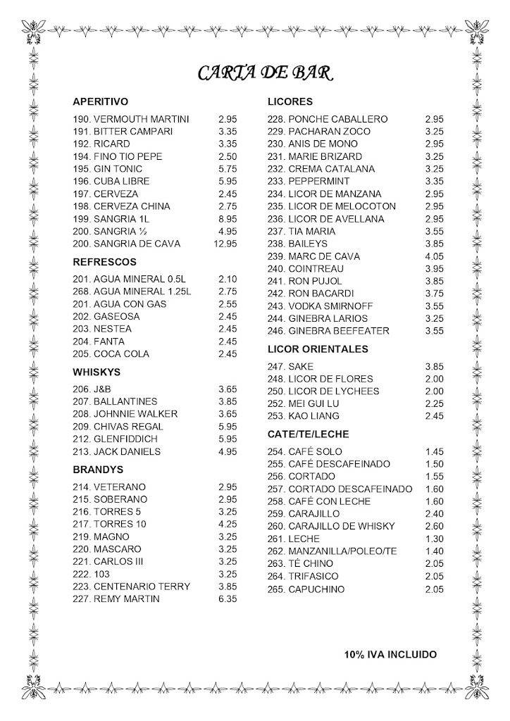 Restaurant Xines Shanghai — Carta