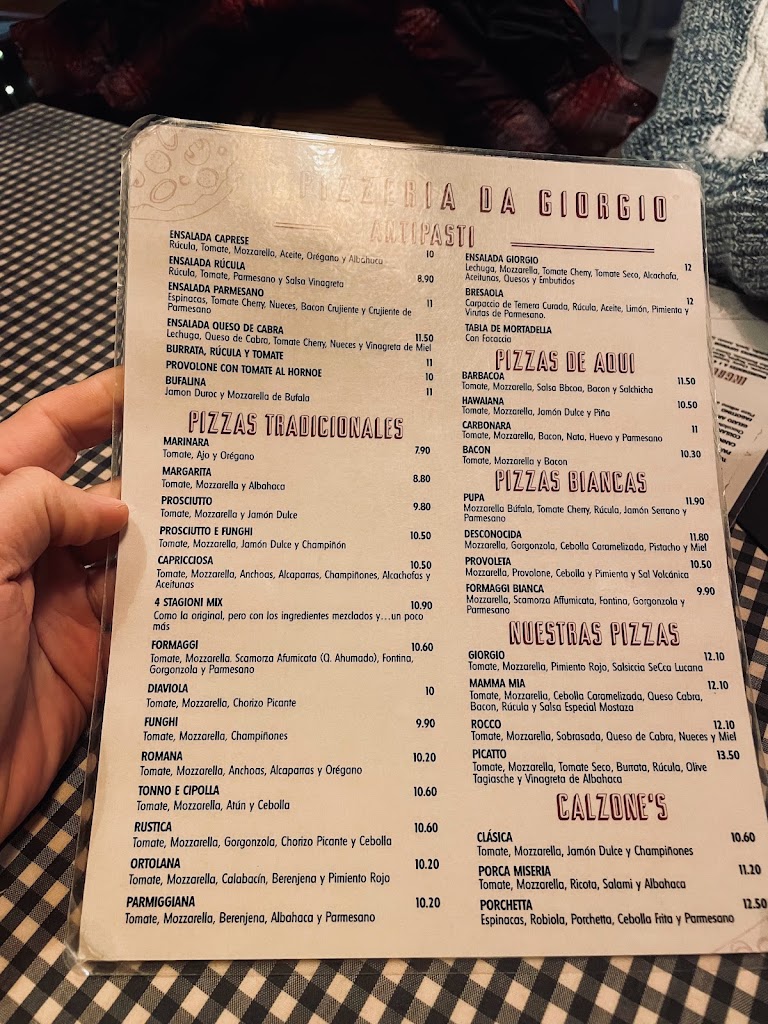 Pizzeria da Giorgio — Carta