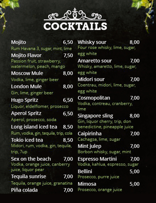 La Costa Cocktail & Bar — Carta