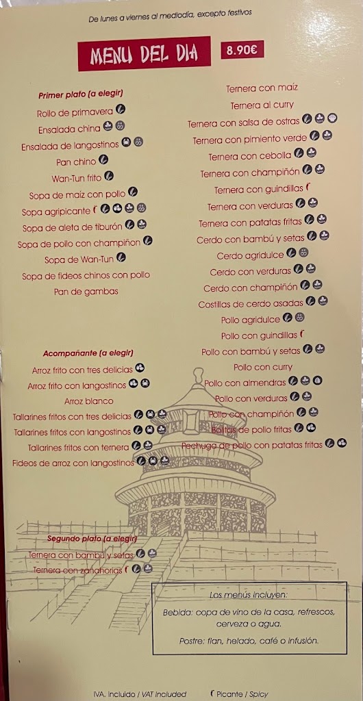 Restaurante Hua Nan — Carta