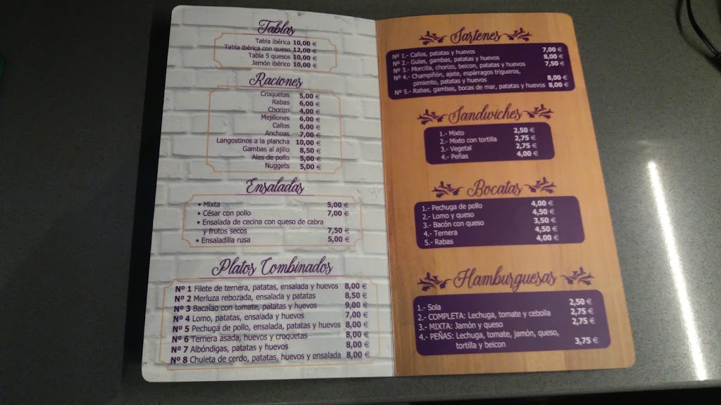 Cafeteria Penas — Carta