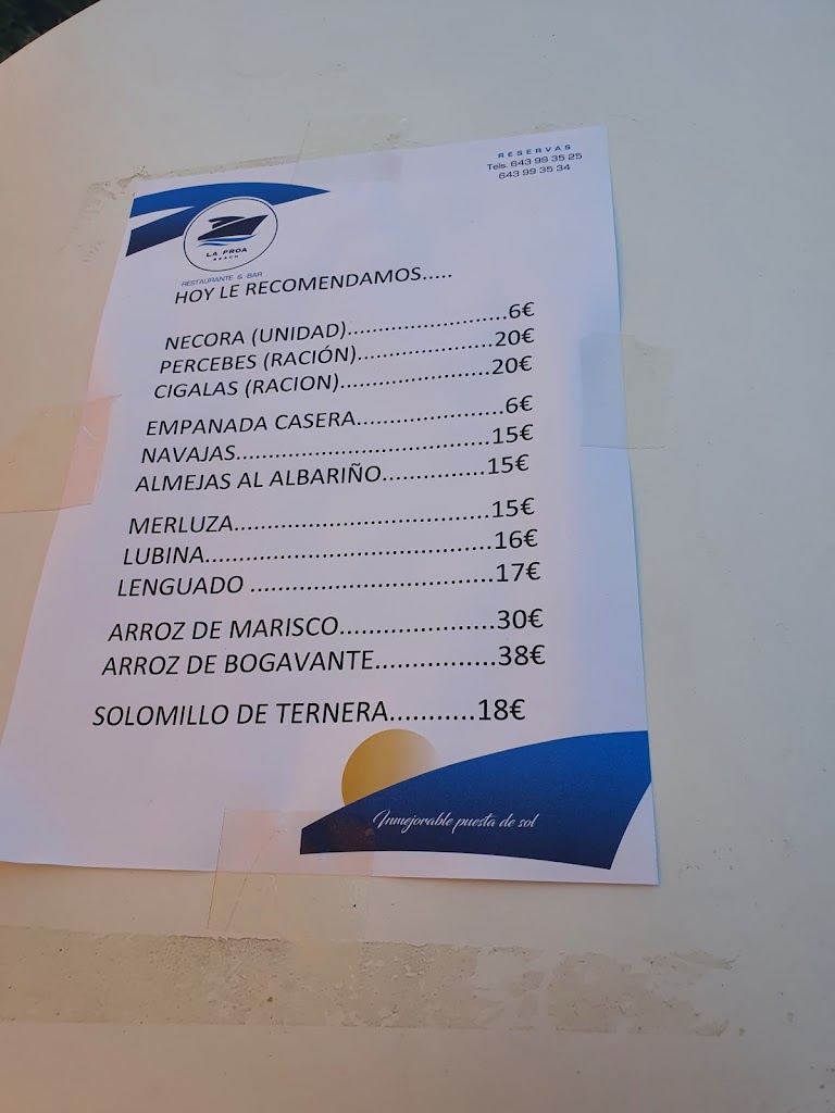 LA PROA BEACH — Carta