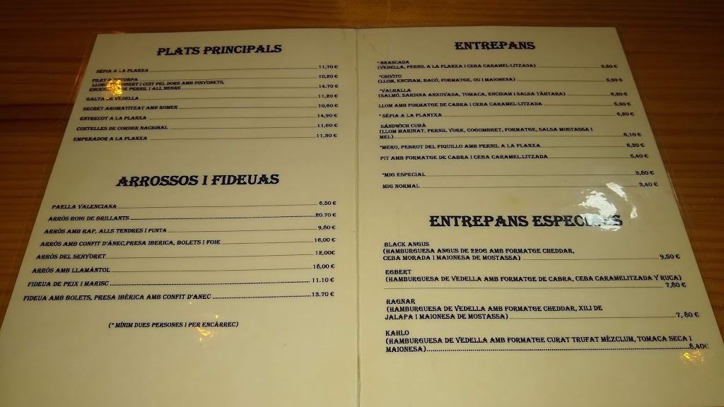 Bar Restaurante Valhalla — Carta