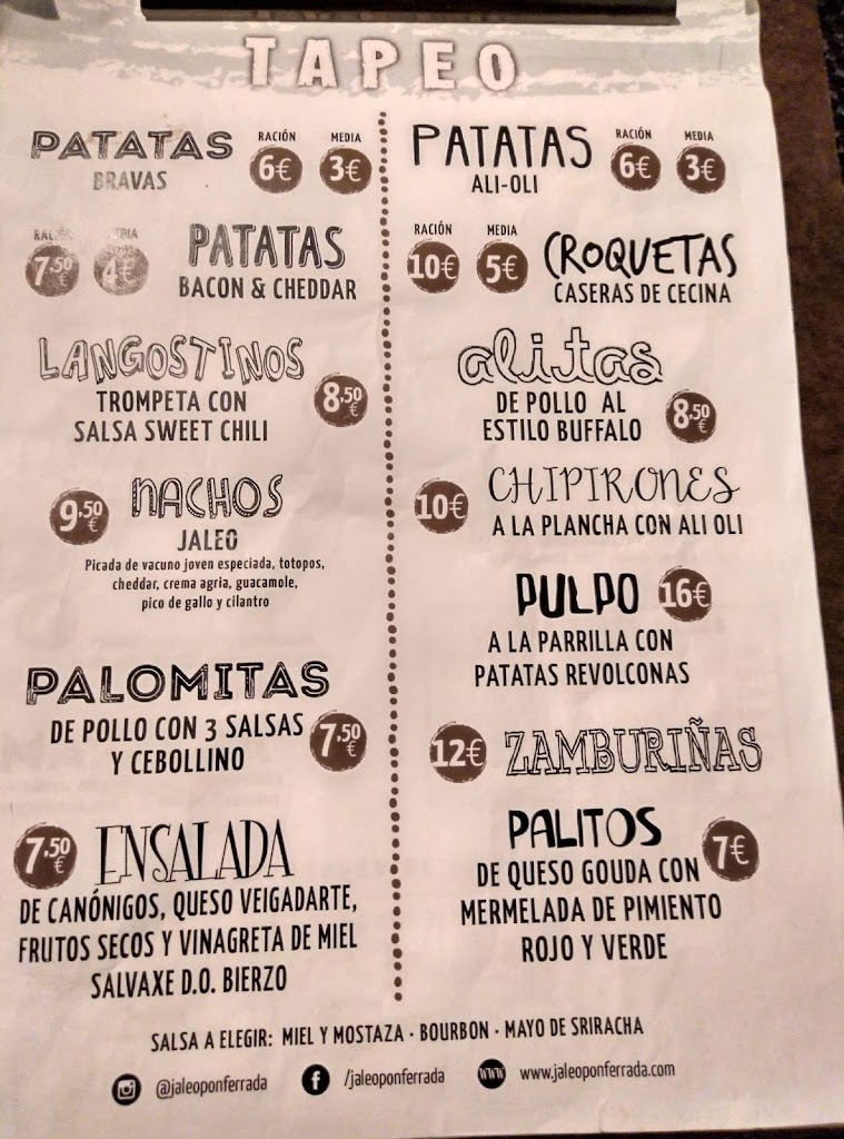 JALEO Burger & Tapeo — Carta