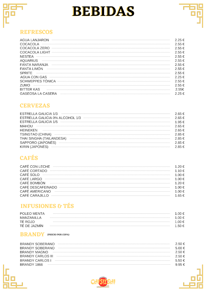 Restaurante Chisushi — Carta