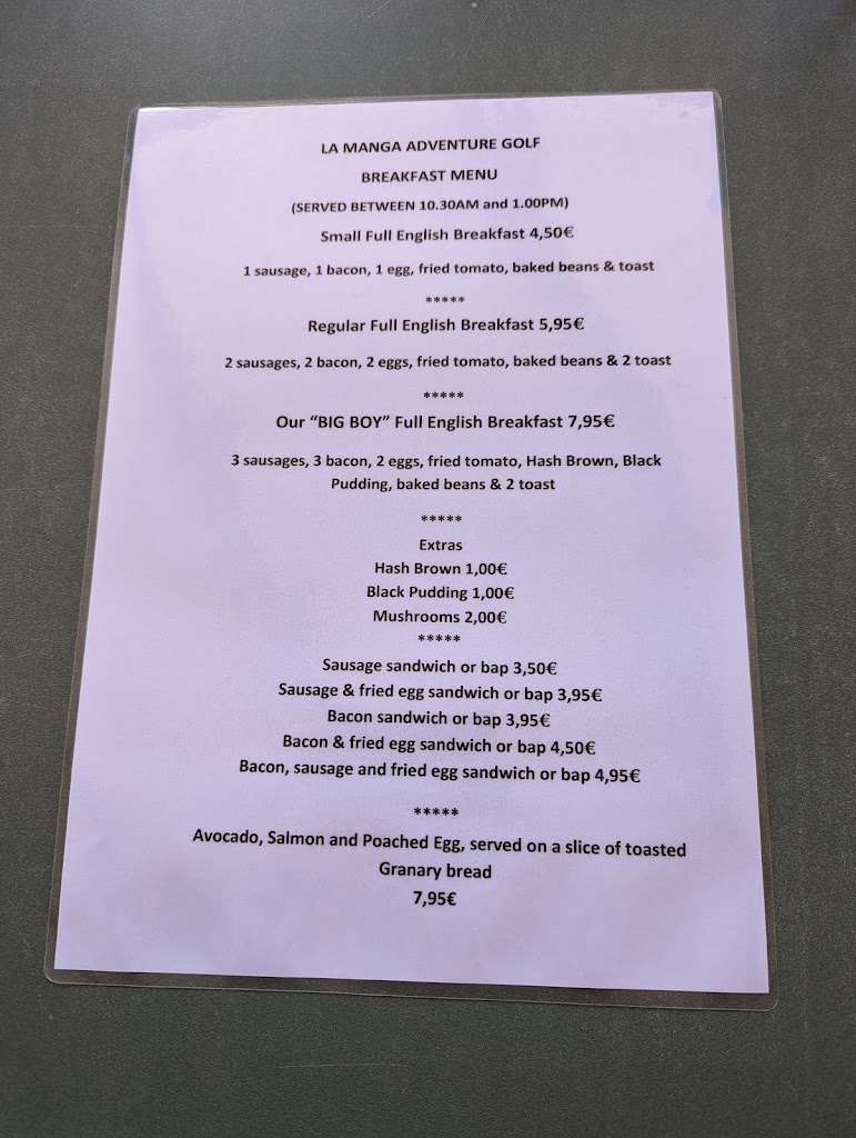 The Palm Lounge Spain — Carta