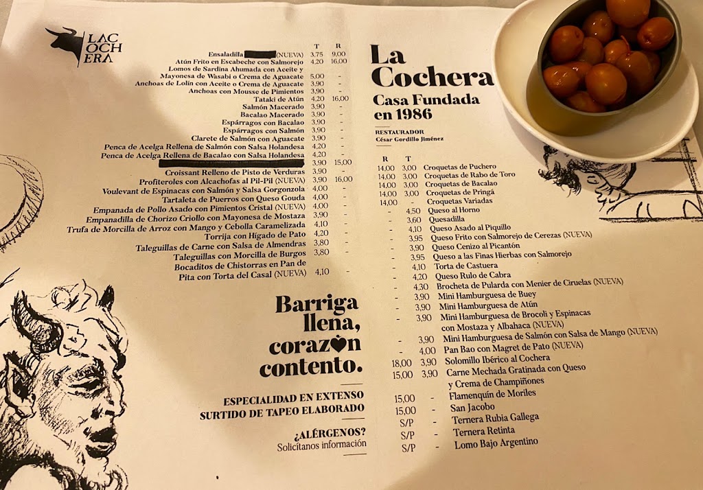 Bar La Cochera — Carta