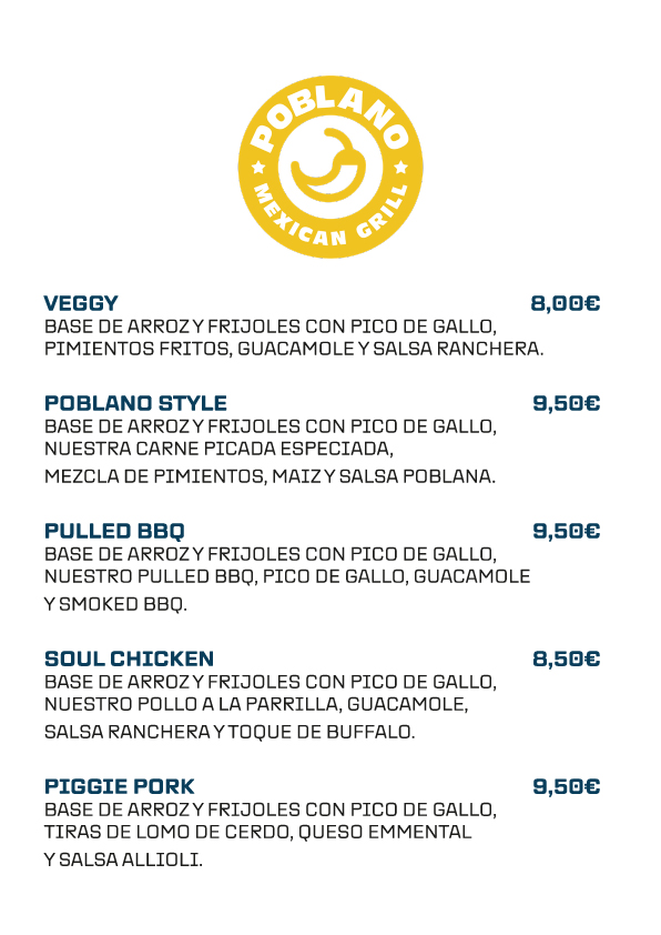Poblano Mexican Grill | Burritos | Villarreal — Carta