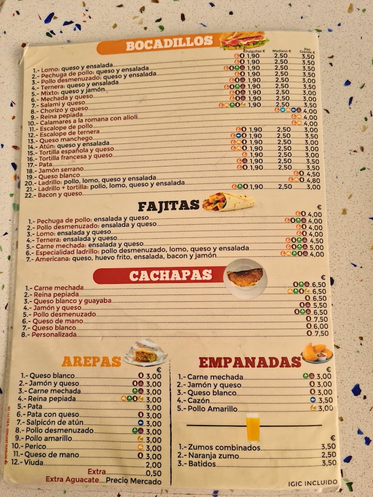Cafeteria BP Adeje — Carta