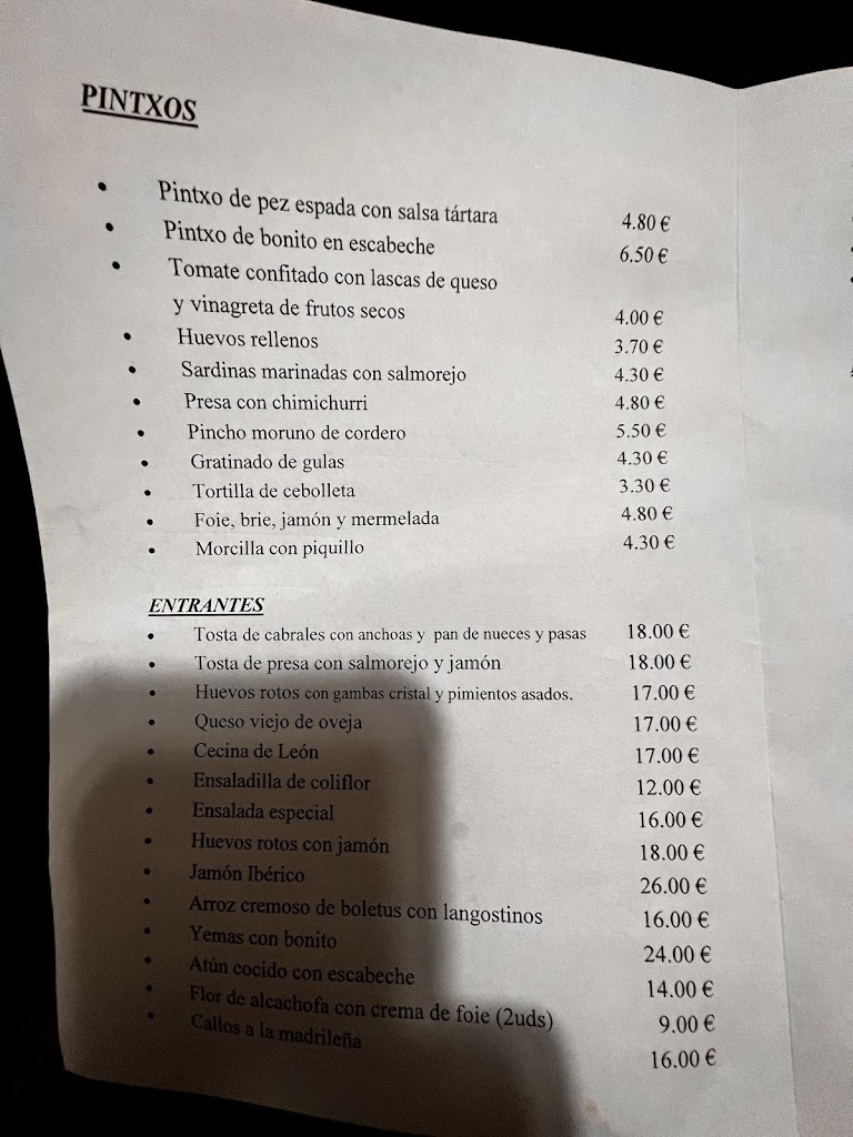 Restaurante Juan Antonio — Carta
