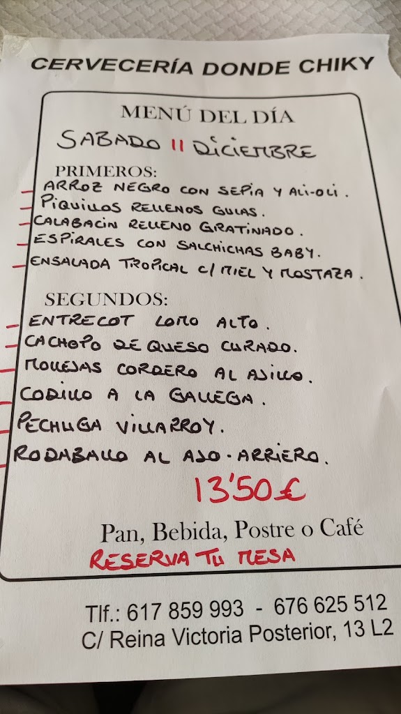 CERVECERIA DONDE CHIKY — Carta