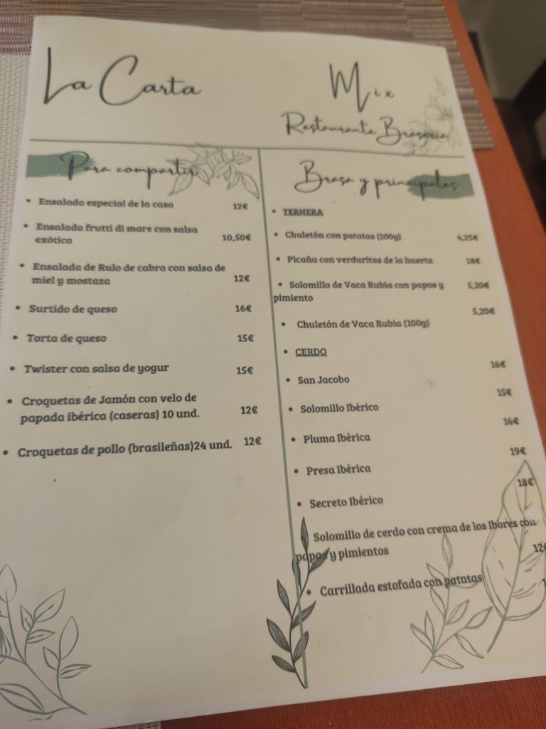 MIX - Taperia y Raciones — Carta