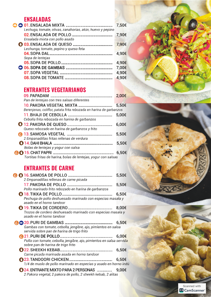 Taj Tandoori Indian Restautant — Carta