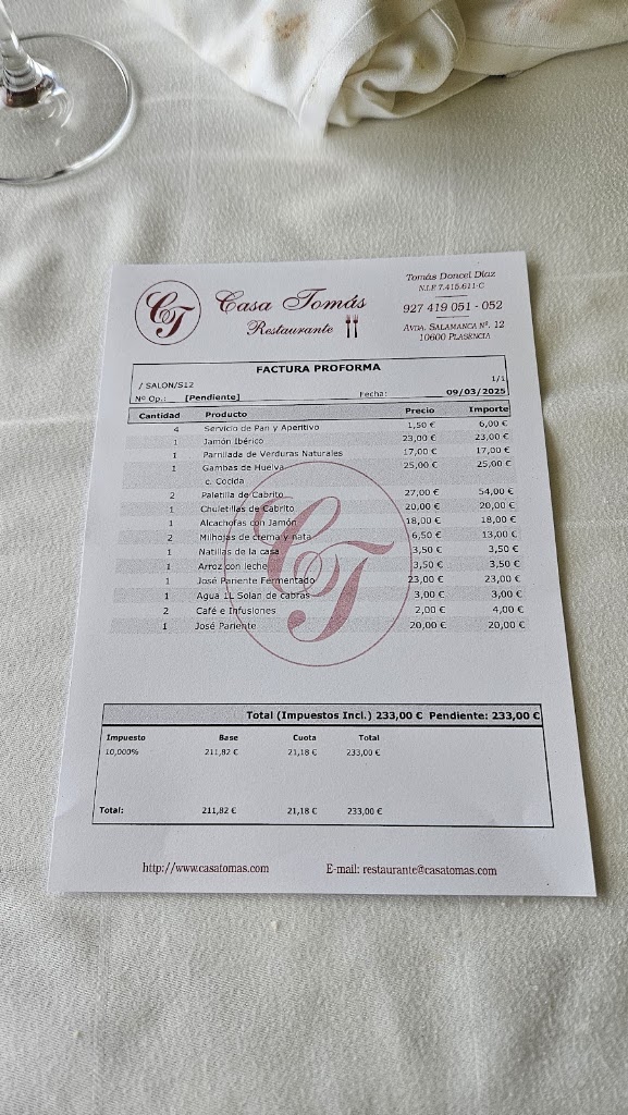 Restaurante Casa Tomas — Carta
