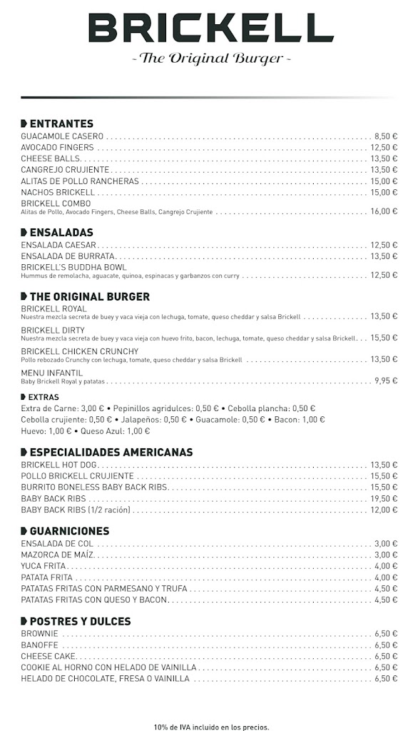 BRICKELL Majadahonda The Original Burger - Hamburgueseria — Carta