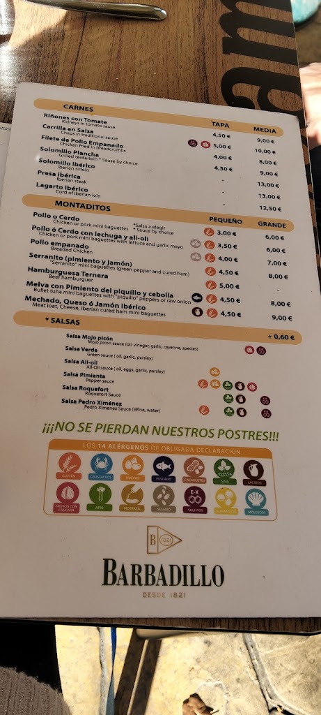 Cafe-Bar El Parque — Carta