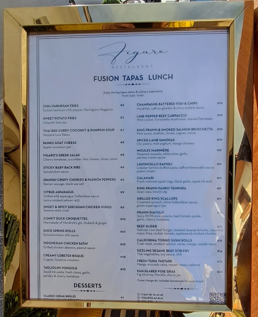 Figaro Restaurant — Carta
